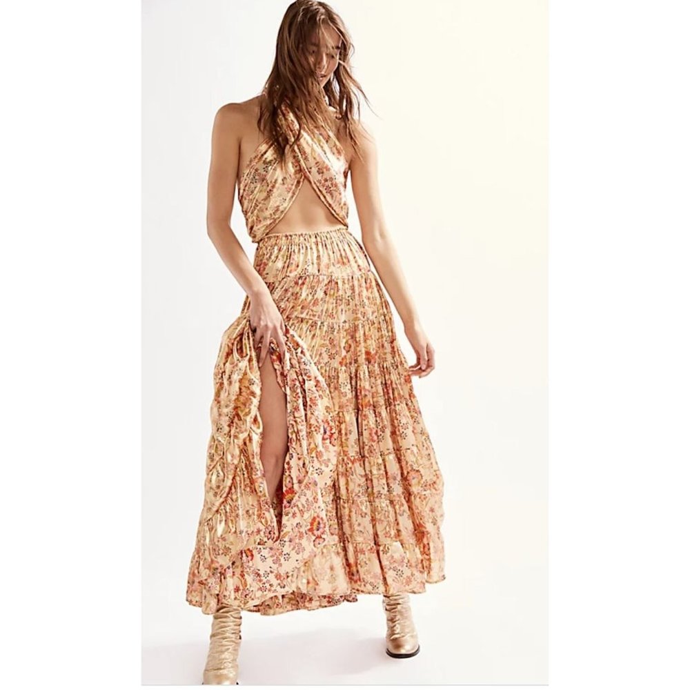 Free People Printed Something Magical Tiered Halter Dress Convertible Sz XS NEW